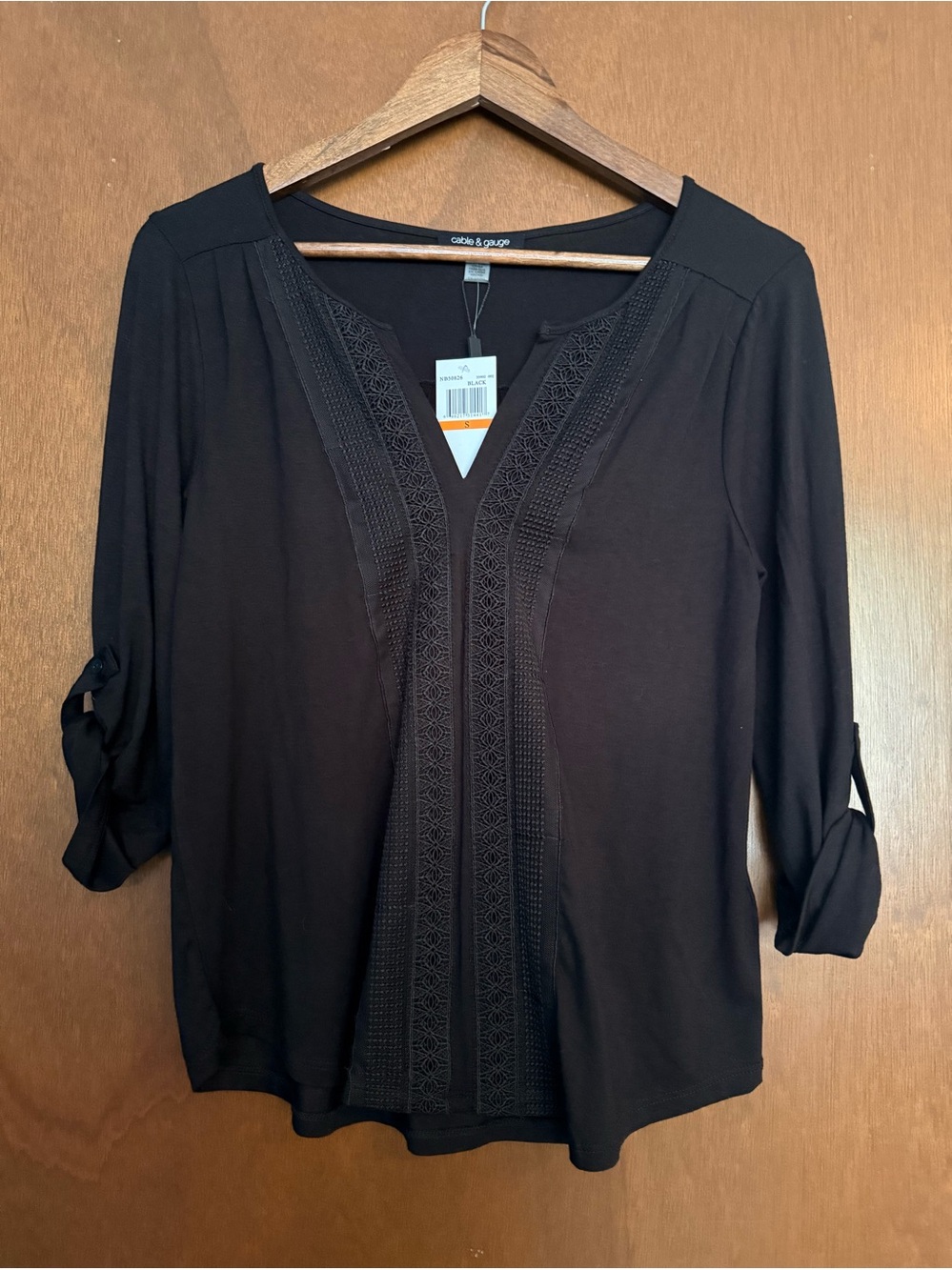 Cable & Gauge Long Sleeve Blouse, Black, Size Small
